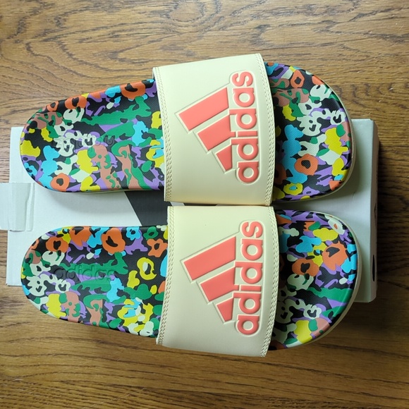 NIB FARM Rio Slide Sandals Adidas Collab Multicolor Abstract Print Womens Size 7 - Picture 3 of 11